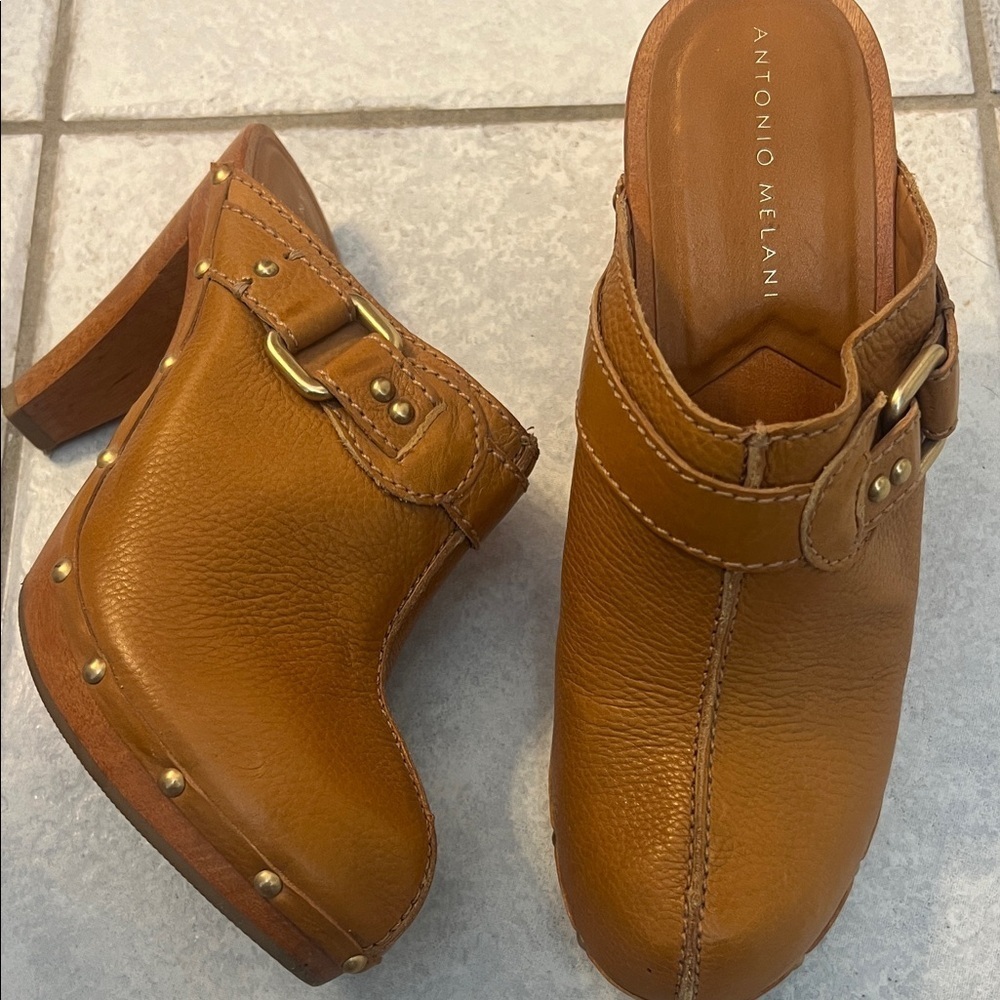 Antonio Melani Brown Leather Mules